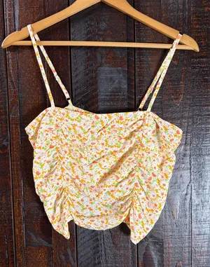 bp. Floral Ruched Spaghetti Strap Crop Top - Small thumbnail 1