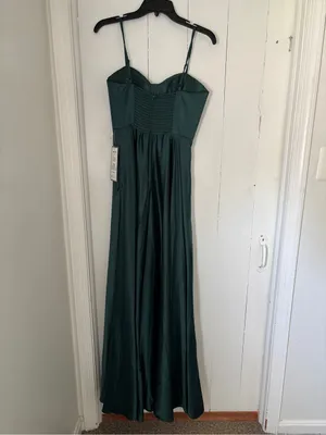 B. Darlin Hunter Emerald Green Satin Sweetheart Formal Maxi Dress with High Slit thumbnail 4
