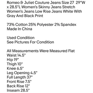 Romeo & Juliet Couture Jeans Size 27 29"W x 28.5"L Women's Skinny Jeans Stretch thumbnail 6