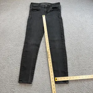 American Eagle Black Skinny Jeans Womens 8 Stretch Jegging Faded Wash High Rise thumbnail 4