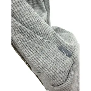 Aritzia Tna Gray Waffle Knit Cropped Zip Hoodie Size 2 AS IS Missing Zipper Pull thumbnail 4