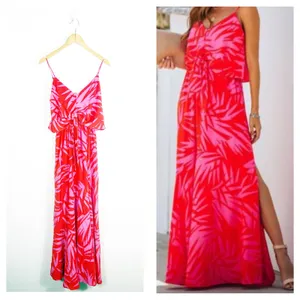 Vici Pink Red Tropical Print Maxi Dress Small Sleeveless Beach Vacation thumbnail 2