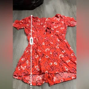 Free People Jinx Red & White Floral Print Cut Out Tie Front‎ Romper Dress Size 4 thumbnail 11