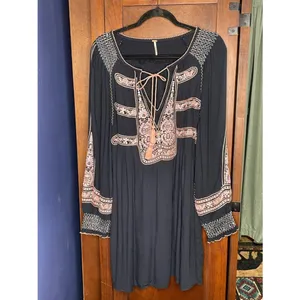 Free People Wind Willow Embroidered Peasant Mini Dress Boho Festival Indie M thumbnail 3