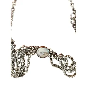 Vintage Silver Tone Multi Chain Locket Necklace Antique Portraits Layered Estate thumbnail 5