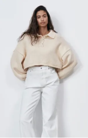ZARA‎ Cropped Wide Sleeved Knit Sweater Sz Small thumbnail 1