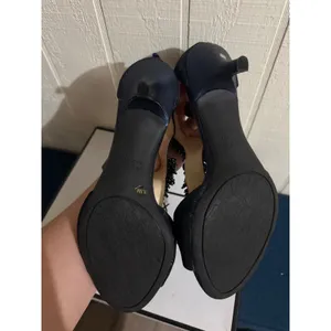 Alex Marie Navy Blue Beaded T-Strap Kitten Heels Peep Toe Evening Sandals 8.5M thumbnail 5