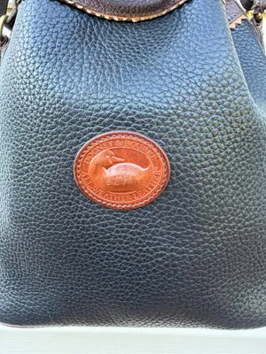 Vintage Dooney & Bourke All Weather Leather Black Brown Drawstring Bucket Bag thumbnail 5