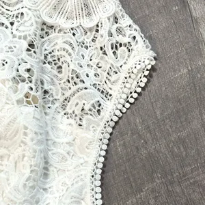 Main Strip White Crochet Lace Overlay Midi Dress M Sleeveless High Neck Bridal thumbnail 5