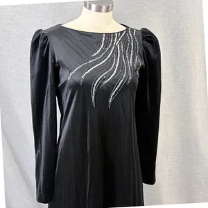 Vintage Barad & Co Black Silver Embellishment Long Sleeve Gown by Tom Bezduda S‎ thumbnail 7