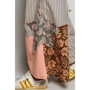 POL Striped Floral Patchwork Wide leg Pants with Side Big Star‎ Patch thumbnail 7