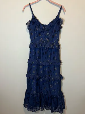 MICHAEL Michael‎ Kors Women’s Navy Long Tiered Maxi Dress XS NWT Ruffle thumbnail 3