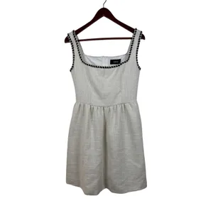 Cider Dress S Ivory Metallic Tweed Braided Trim Square Neck Mini Pockets NEW thumbnail 2