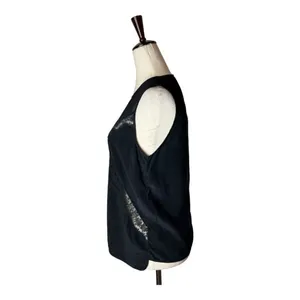 Sandro Shirt Women Small Black Sheer Bodice Lace Detail Top Whimsigoth Gothic‎ thumbnail 4