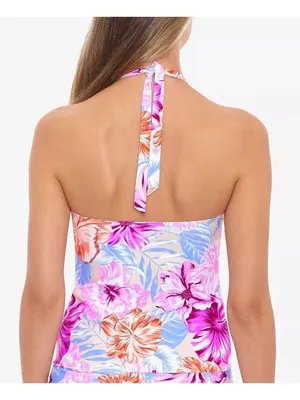 Salt + Cove Hot Hibiscus Halterkini Tankini Swim Top Floral Pink Orange S thumbnail 3