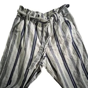 ana A New Approach‎ Striped Wide Leg Pants Womens Medium Blue White Linen Blend thumbnail 2