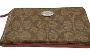 Coach Signature C Zip Around Brown Coated Canvas Wallet thumbnail 1