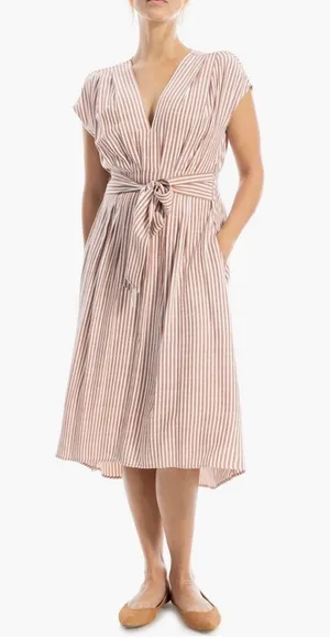 Max Studio Stripe Tie Front Cotton Blend Dress Red Women’s L thumbnail 1