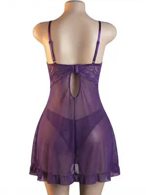 NWT Purple Lace Babydoll Lingerie Set Sexy Sheer Chemise Size S thumbnail 2