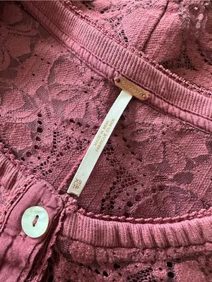 FREE PEOPLE Jae Knit Sheer Lace Long Sleeve Top Cardigan Cropped Y2K Boho XS thumbnail 12
