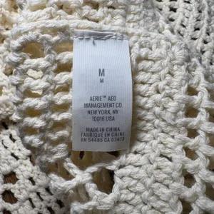 Aerie Crochet Knit Midi Dress Boho Ruffle Hem Beach Coverup Cream Festival sz M‎ thumbnail 11