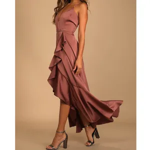 NEW Lulus Enchanted Moments Mauve Pink Satin Ruffled High-Low Dress Medium thumbnail 2