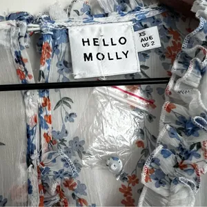 Hello Molly blue Floral Tiered Cutout Dress long sleeve flowy babydoll XS thumbnail 5