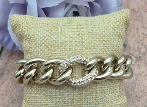 Victoria’s Secret Pave Set Crystal Chunky Gold Curb Chain Toggle Bracelet thumbnail 1
