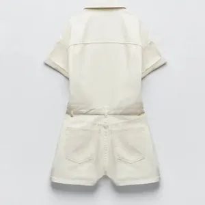 NWT ZARA DENIM TRF SHIMMERY PLAYSUIT Oyster White Medium Bloggers Fave thumbnail 6