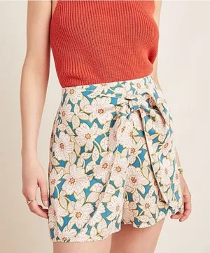 By Anthropologie Geordie Floral Front Tie Paperbag Bermuda Summer Boho Shorts XS thumbnail 1