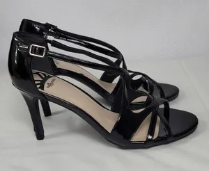 Patent Leather Black Strappy Heel Sandals By Fergalicious Fergie Maya Size 9M thumbnail 1