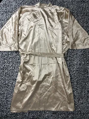 Luxury Gold Silky Satin minimalist getting ready robe with Waist Tie Size L thumbnail 5