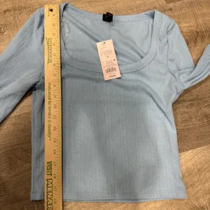 Wild Fable Women Small Trendy Square Neck Blue Long Sleeve Pointelle Shirt New thumbnail 8