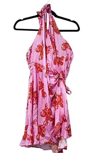 NWT ANTHROPOLOGIE Pink Floral Halter Mini Dress Sz L thumbnail 1