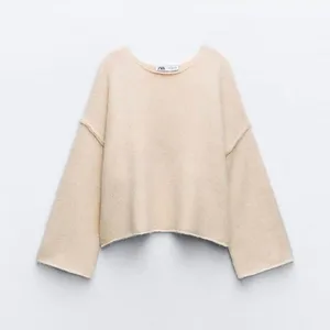 ZARA Bateau Neck Cropped Sweater Wool Solid Ivory‎ Pullover Knit Knitwear Small thumbnail 4
