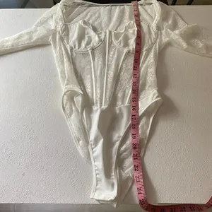 White Floral Lace Corset Bodysuit Long Sleeve Bustier Bridal Coquette thumbnail 4
