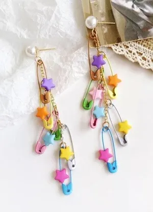 Colorful Stars Pins Pearl Stud Drop Earrings thumbnail 3