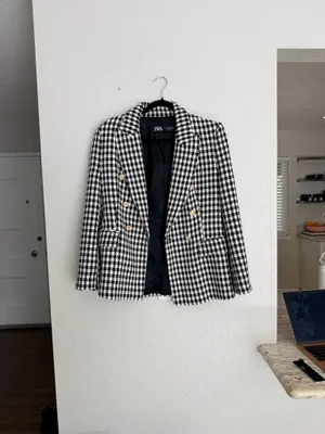 Zara houndstooth double breasted gold button oversized blazer jacket M  thumbnail 5