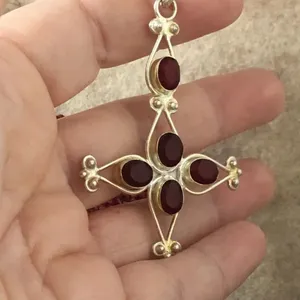 Kashmiri Ruby cross Silver Pendant Red thumbnail 4