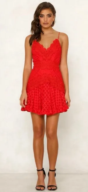 Saints + Secrets Red Lace Mini Dress Size M thumbnail 1