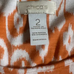 Chicos Orange Ikat Abstract Print Top Size Large Shoulder Detail Chicos Size 2 thumbnail 6