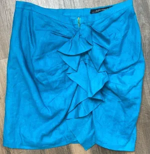 Zara Women’s Teal Linen Ruffle Midi Skirt Size Small thumbnail 1