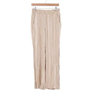Briggs Womens Linen Blend Striped Wide Leg Pants Beige Smocked Waist Medium thumbnail 2