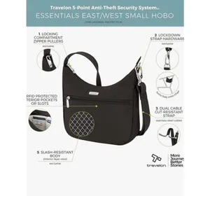 Travelon Anti-Theft Essentials East/West Small Hobo Bag, Black, NWT thumbnail 2