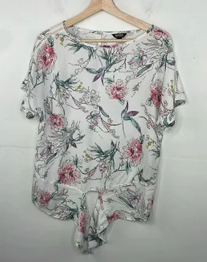 Buffalo David Bitton Top Womens White Floral Print Front Tie Blouse Small thumbnail 1