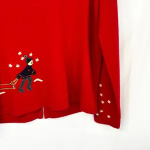 Jones NY Small Chrismtas Sweater Wool Cardigan Novelty Holiday Ugly‎ Red 1705 thumbnail 12