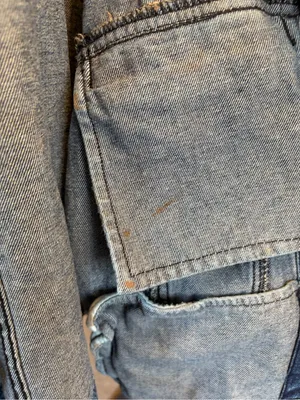 Free People Distressed Denim Jean Jacket W/ Knit Sleeves & Hood thumbnail 10