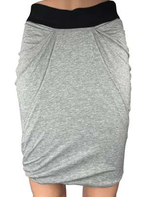 Allsaints Gray Black Elastic Waist Stretch Draped Career Pencil Mini Skirt Sz 2 thumbnail 1