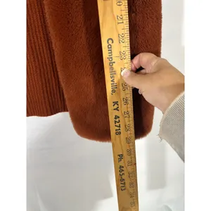 Liz Claiborne Faux Fur Vest Women L Rust Brown Knit Back Open‎ Front Aspen Vibe thumbnail 3