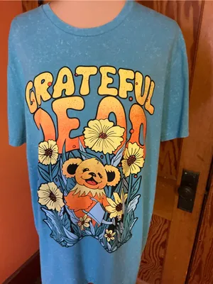 Grateful Dead Dancing Bear Flowers Blue Tie Dye Graphic T Shirt XL Deadhead thumbnail 7